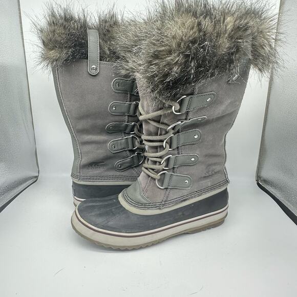 Sorel Joan of Arctic Fur Charcoal Gray Tall Winter Boot Womens Size 11 Gorpcore - Picture 1 of 15